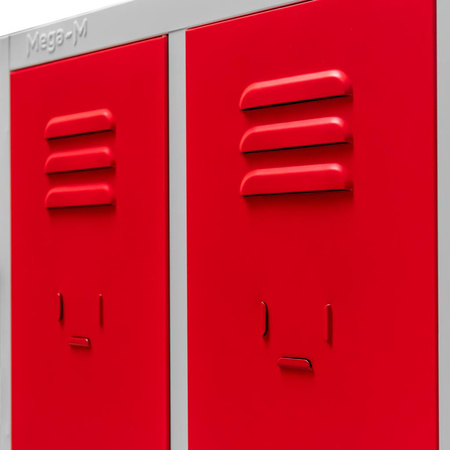 Szafka BHP ubraniowa Mega-M pracownicza 2-drzwiowa S-60 cm szara/czerwony front