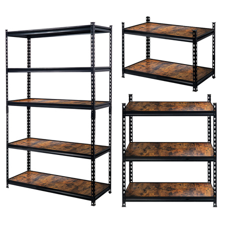 Regał magazynowy Mega-M Pro Loft H-180 cm L-120 cm G-45 cm 5 półek z MDF 6,2 mm okleina drewno (275kg) czarny N