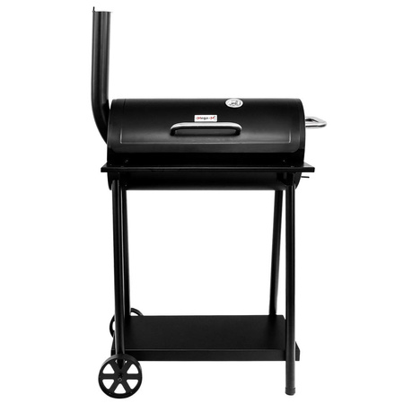 Grill ogrodowy węglowy beczka z pokrywą i kominem Mega-M stolik boczny 53x29 cm