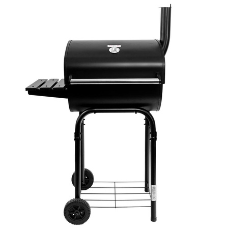 Grill ogrodowy węglowy z pokrywą i kominem Mega-M stolik boczny 34.5x23 cm