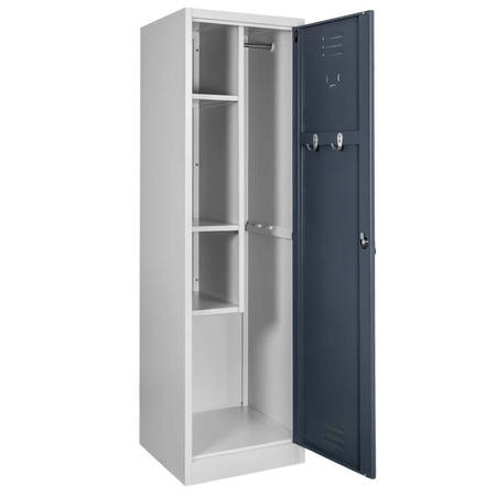 Szafa gospodarcza socjalna Mega-M 1-drzwiowa z półkami S-50 cm szara grafitowy front