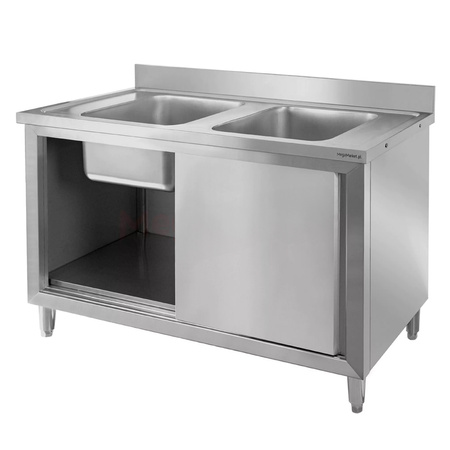 Zlew ze stali nierdzewnej 2-komorowy przyścienny z szafką Mega-M S-100 cm G-70 cm H-85 cm N