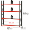 Regał metalowy magazynowy 4-półkowy Mega-M FORTIS H-240 cm L-267 cm G-50 cm moduł bazowy