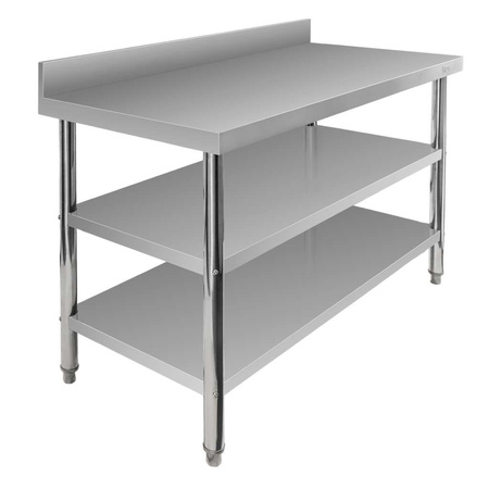 Stół ze stali nierdzewnej przyścienny z 2-ma półkami Mega-M X STANDARD S-120cm G-60 cm H-85 cm N