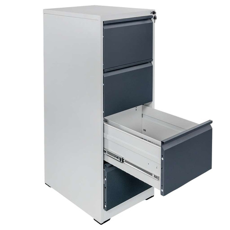 Szafka metalowa na dokumenty FURVERO W4S S/G kartotekowa 4 szuflady S-45 cm szara grafitowy front