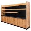 Regał ekspozycyjno-sprzedażowy zakasowy Mega-M H- 230 cm L- 364 cm G- 63 cm dąb kraft/czarny