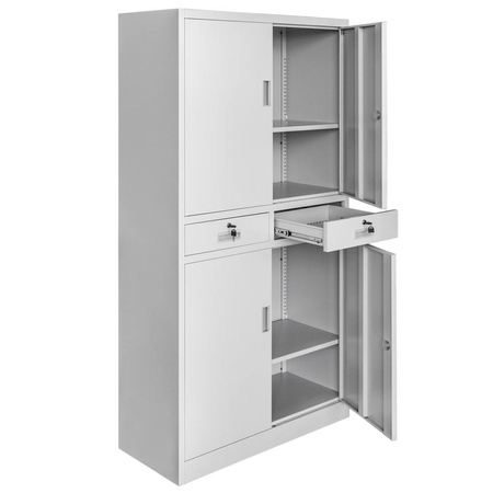 Szafa biurowa metalowa na dokumenty Mega-M WENUS pełne drzwi 2 szuflady S- 90 cm G- 40 cm H-185 cm szara