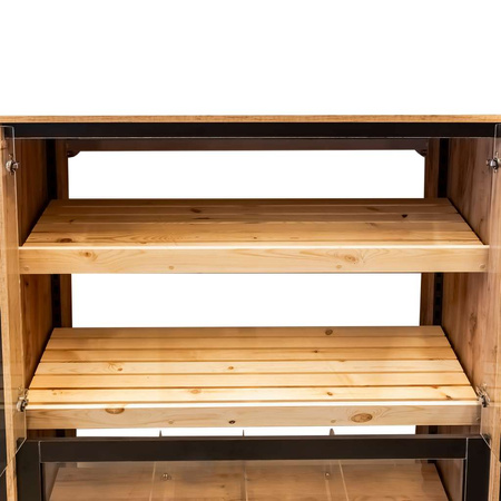 Regał na pieczywo dzielony przeszklony Mega-M H- 204 cm L- 136 cm G- 62 cm dąb kraft / czarny N