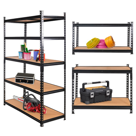 Regał magazynowy Mega-M Pro Loft H-180 cm L-90 cm G-40 cm 5 półek z MDF 6,2 mm (275kg) czarny N