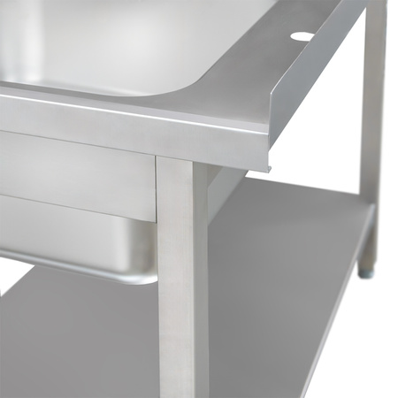 Zlew gastronomiczny spawany z komorą po prawej stronie i półką Mega-M 120x60x85 cm stal nierdzewna