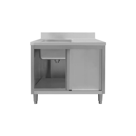 Stół ze stali nierdzewnej przyścienny ze zlewem po lewej stronie i z szafką Mega-M S-100 cm G-60 cm H-85 cm N