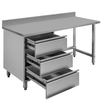Stół gastronomiczny ze stali nierdzewnej przyścienny z blokiem szuflad po lewej stronie Mega-M 180x60x85 cm