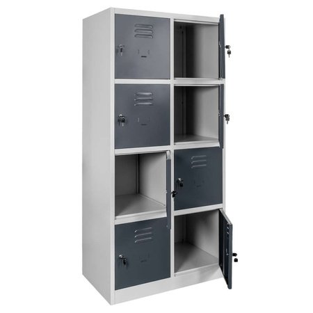 Szafka skrytkowa BHP Mega-M J-80/8 8 drzwiowa szara/ grafitowy front S-80 cm G-50 cm H-180 cm skręcana N
