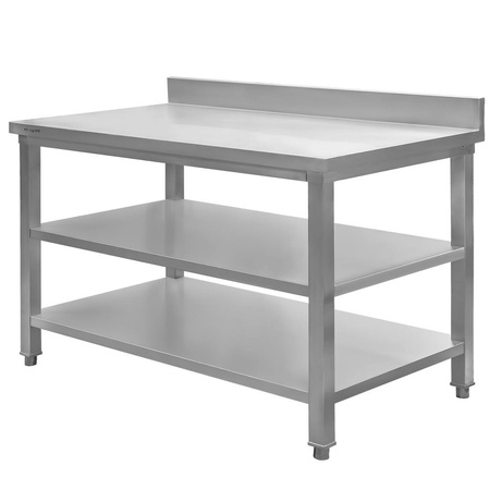 Stół gastronomiczny ze stali nierdzewnej przyścienny z 2 półkami Mega-M 120x60x85 cm