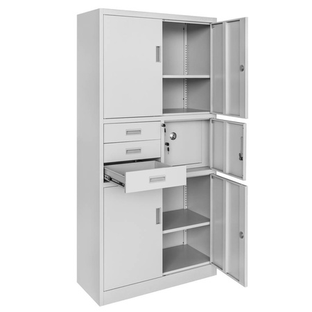 Szafa biurowa metalowa na akta Mega-M WENUS pełne drzwi sejf S- 90 cm G- 40 cm H-185 cm szara