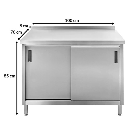 Stół gastronomiczny ze stali nierdzewnej spawany przyścienny z szafką Mega-M 100x70x85 cm