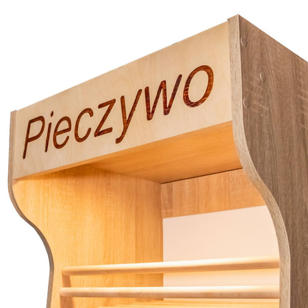 Regał na pieczywo H-200cm L-60cm G-50cm plexi oświetlenie LED dąb sonoma