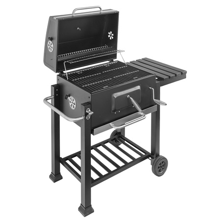 Grill ogrodowy węglowy z pokrywą Mega-M 1x stolik boczny 56x42 cm czarny