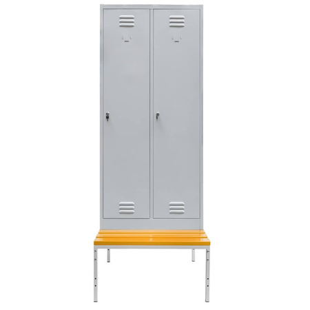 Szafka BHP ubraniowa na podstawie z ławeczką Mega-M pracownicza 2-drzwiowa S-80 cm szara