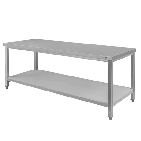 Stół ze stali nierdzewnej centralny z półką Mega-M S-200 cm G-60 cm H-85 cm N