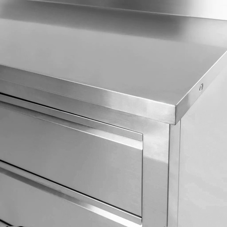 Stół gastronomiczny ze stali nierdzewnej przyścienny z szafką i szufladami Mega-M 140x70x85 cm