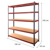 Regał magazynowy Mega-M BASIC PLUS H-180 cm L-180 cm G-45 cm 5 półek z MDF 6.8 mm 275 kg grafitowo-czerwony