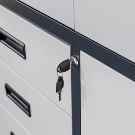 Szafa biurowa metalowa na akta Mega-M WENUS pełne drzwi 4 szuflady S-90 cm G-40 cm H-185 cm grafitowa szary front