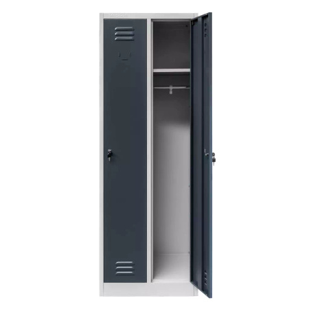 Szafka ubraniowa BHP Mega-M J-60 2 drzwiowa szara/ grafitowy front  S-60 cm G-50 cm H-180 cm skręcana N