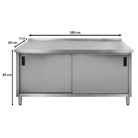 Stół gastronomiczny ze stali nierdzewnej spawany przyścienny z szafką Mega-M 180x60x85 cm