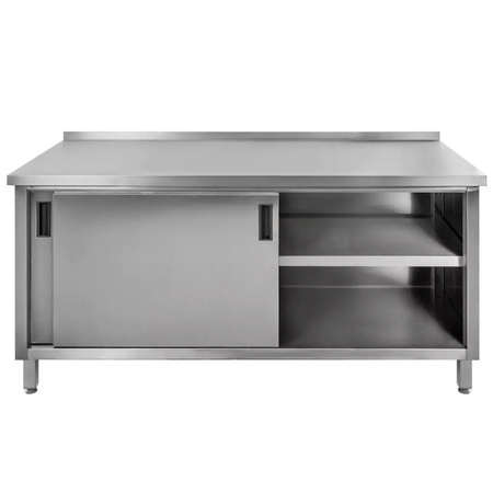 Stół gastronomiczny ze stali nierdzewnej spawany przyścienny z szafką Mega-M 180x60x85 cm