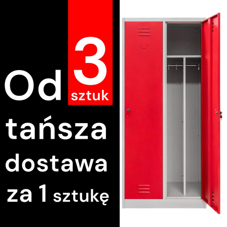 Szafka BHP ubraniowa Mega-M pracownicza 2-drzwiowa z przegrodami S-80 cm szara/czerwony front WYSYŁKA PALETOWA