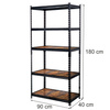 Regał magazynowy Mega-M PRO LOFT  H-180 cm L-90 cm G-40 cm 5 półek z MDF 6.2 mm okleina drewno 275 kg czarny