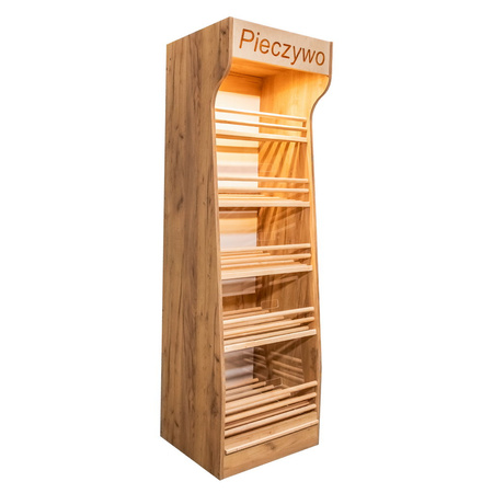 Regał na pieczywo H-200 cm L-60 cm G-50 cm plexi oświetlenie LED dąb kraft