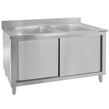 Zlew gastronomiczny spawany dwukomorowy z szafką Mega-M 120x60x85cm stal nierdzewna