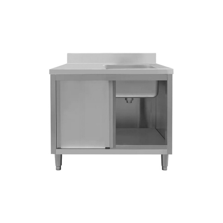 Stół ze stali nierdzewnej przyścienny ze zlewem po prawej stronie i z szafką Mega-M S-100 cm G-60 cm H-85 cm N