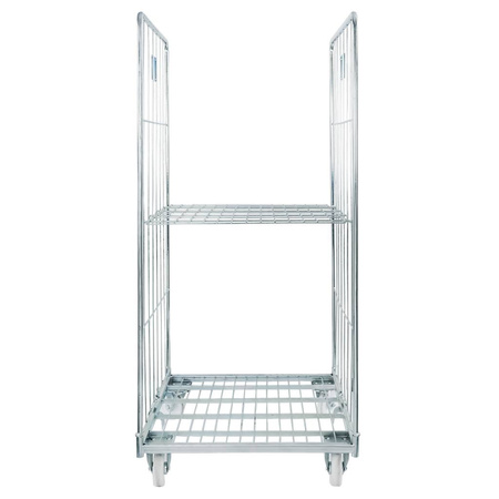 Rollkontener (rollcage, rollbox) wózek siatkowy transportowy Mega-M Universal dwie ściany jedna półka ocynkowany