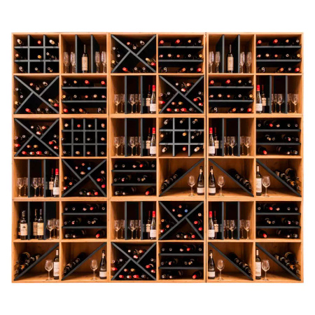 Moduł regału ozdobnego na wino/alkohole mocne Mega-M H-86 cm L-100 cm G-40 cm dąb artisan/czarny