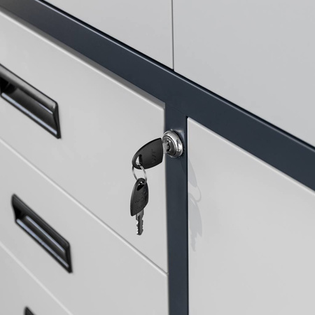 Szafa biurowa metalowa na akta Mega-M WENUS pełne drzwi 4 szuflady S-90 cm G-40 cm H-185 cm grafitowa szary front