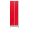 Szafka ubraniowa BHP Mega-M J-60 na podstawie z nóżkami 2 drzwiowa szara/ czerwony front  S-60 cm G-50 cm H-190 cm skręcana N