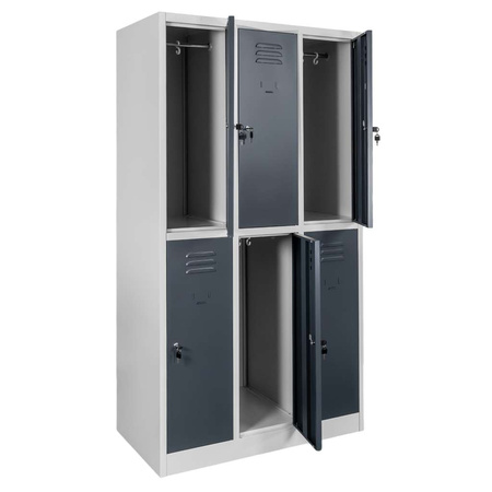 Szafka skrytkowa BHP Mega-M 6 skrytek 90x50x180 cm szara grafitowy front