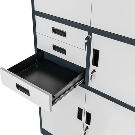 Szafa biurowa metalowa na akta Mega-M WENUS pełne drzwi sejf S- 90 cm G- 40 cm H-185 cm grafitowa szary front