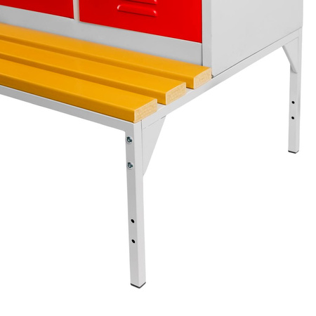 Szafka BHP ubraniowa na podstawie z ławeczką Mega-M pracownicza 2-drzwiowa z przegrodami S-80 cm szara/czerwony front