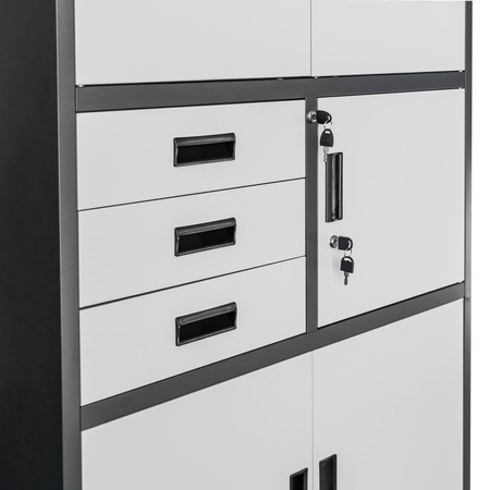Szafa biurowa metalowa Mega-M WENUS W-16 na akta z sejfem grafitowa / szary front S- 90 cm G- 40 cm H-185 cm skręcana N