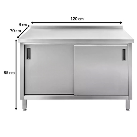 Stół ze stali nierdzewnej przyścienny z szafką spawany Mega-M S-120 cm G-70 cm H-85 cm N