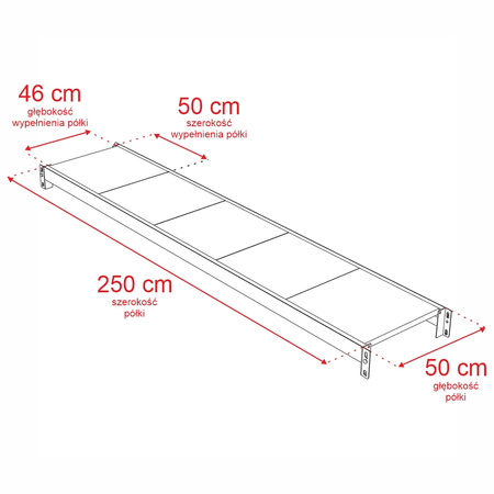 Regał magazynowy 4-półkowy Mega-M FORTIS H-200 cm L-267 cm G-50 cm moduł bazowy N