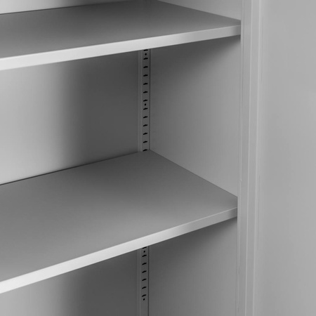 Szafa biurowa metalowa na dokumenty ze skarbczykiem Mega-M pełne drzwi S-90 cm G-40 cm H-185 cm szara