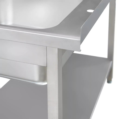 Zlew gastronomiczny spawany z komorą po prawej stronie i półką Mega-M 120x60x85 cm stal nierdzewna