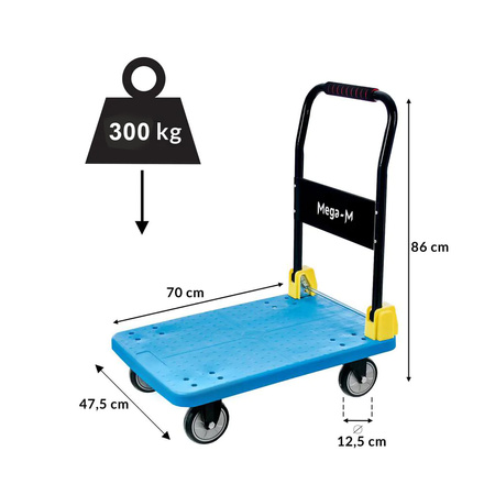 Wózek platformowy Mega-M 300kg 48 cm x 70 cm S niebieski N