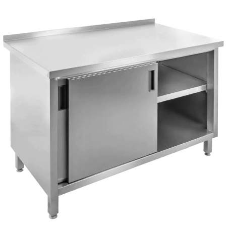 Stół gastronomiczny ze stali nierdzewnej spawany przyścienny z szafką Mega-M 100x70x85 cm