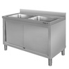 Zlew ze stali nierdzewnej 2-komorowy przyścienny z szafką Mega-M S-120 cm G-60 cm H-85 cm N